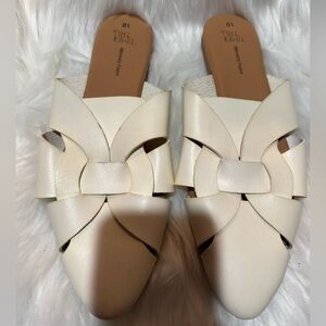 Time and Tru Cream Mules with Woven Design